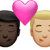 👨🏿‍❤️‍💋‍👨🏼 Kiss: Man, Man, Dark Skin Tone, Medium-Light Skin Tone, Emoji by Apple
