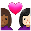 👩🏾‍❤️‍👩🏻 Couple with Heart: Woman, Woman, Medium-Dark Skin Tone, Light Skin Tone, Emoji by Samsung