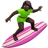 🏄🏿‍♀️ Woman Surfing: Dark Skin Tone, Emoji by Apple