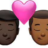 👨🏿‍❤️‍💋‍👨🏾 Kiss: Man, Man, Dark Skin Tone, Medium-Dark Skin Tone, Emoji by Apple
