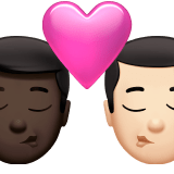 👨🏿‍❤️‍💋‍👨🏻 Kiss: Man, Man, Dark Skin Tone, Light Skin Tone, Emoji by Apple
