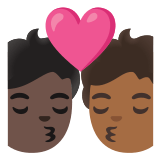 🧑🏿‍❤️‍💋‍🧑🏾 Kiss: Person, Person, Dark Skin Tone, Medium-Dark Skin Tone, Emoji by Google