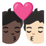 🧑🏿‍❤️‍💋‍🧑🏻 Kiss: Person, Person, Dark Skin Tone, Light Skin Tone, Emoji by Google