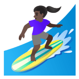🏄🏿‍♀️ Woman Surfing: Dark Skin Tone, Emoji by Google
