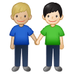 👨🏼‍🤝‍👨🏻 Men Holding Hands: Medium-Light Skin Tone, Light Skin Tone, Emoji by Samsung