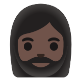 🧔🏿‍♀️ Woman: Dark Skin Tone, Beard, Emoji by Google