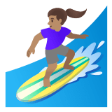 🏄🏽‍♀️ Woman Surfing: Medium Skin Tone, Emoji by Google