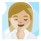 🧖🏼‍♀️ Woman in Steamy Room: Medium-Light Skin Tone, Emoji by Google