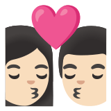 👩🏻‍❤️‍💋‍👨🏻 Kiss: Woman, Man, Light Skin Tone, Emoji by Google