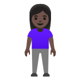 🧍🏿‍♀️ Woman Standing: Dark Skin Tone, Emoji by Google