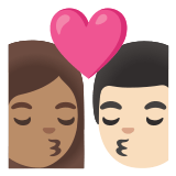 👩🏽‍❤️‍💋‍👨🏻 Kiss: Woman, Man, Medium Skin Tone, Light Skin Tone, Emoji by Google