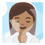 🧖🏽‍♀️ Frau in Dampfsauna: Mittlere Hautfarbe Emoji von Google