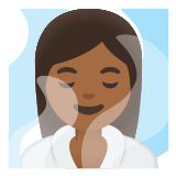 🧖🏾‍♀️ Woman in Steamy Room: Medium-Dark Skin Tone, Emoji by Google