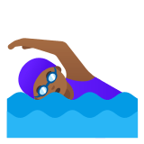 🏊🏾‍♀️ Woman Swimming: Medium-Dark Skin Tone, Emoji by Google