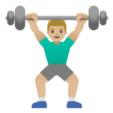 🏋🏼‍♂️ Man Lifting Weights: Medium-Light Skin Tone, Emoji by Google