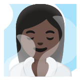 🧖🏿‍♀️ Woman in Steamy Room: Dark Skin Tone, Emoji by Google