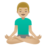 🧘🏼‍♂️ Man in Lotus Position: Medium-Light Skin Tone, Emoji by Google