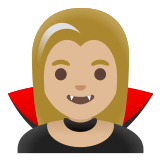 🧛🏼‍♀️ Woman Vampire: Medium-Light Skin Tone, Emoji by Google