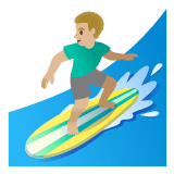 🏄🏼‍♂️ Man Surfing: Medium-Light Skin Tone, Emoji by Google