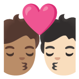 🧑🏽‍❤️‍💋‍🧑🏻 Kiss: Person, Person, Medium Skin Tone, Light Skin Tone, Emoji by Google
