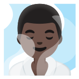 🧖🏿‍♂️ Man in Steamy Room: Dark Skin Tone, Emoji by Google