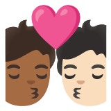 🧑🏾‍❤️‍💋‍🧑🏻 Kiss: Person, Person, Medium-Dark Skin Tone, Light Skin Tone, Emoji by Google