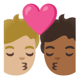 🧑🏼‍❤️‍💋‍🧑🏾 Kiss: Person, Person, Medium-Light Skin Tone, Medium-Dark Skin Tone, Emoji by Google