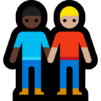 👨🏼‍🤝‍👨🏿 Men Holding Hands: Medium-Light Skin Tone, Dark Skin Tone, Emoji by Microsoft