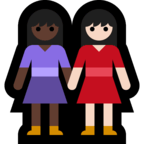 👩🏻‍🤝‍👩🏿 Händchen Haltende Frauen: Helle Hautfarbe, Dunkle Hautfarbe Emoji von Microsoft