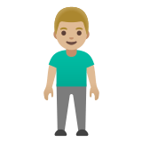 🧍🏼‍♂️ Man Standing: Medium-Light Skin Tone, Emoji by Google