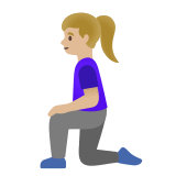 🧎🏼‍♀️ Woman Kneeling: Medium-Light Skin Tone, Emoji by Google