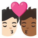 🧑🏻‍❤️‍💋‍🧑🏾 Kiss: Person, Person, Light Skin Tone, Medium-Dark Skin Tone, Emoji by Google