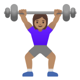 🏋🏽‍♀️ Woman Lifting Weights: Medium Skin Tone, Emoji by Google