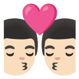 👨🏻‍❤️‍💋‍👨🏻 Kiss: Man, Man, Light Skin Tone, Emoji by Google