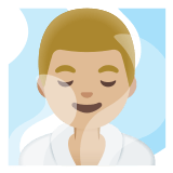 🧖🏼‍♂️ Man in Steamy Room: Medium-Light Skin Tone, Emoji by Google