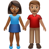 👩🏾‍🤝‍👨🏽 Woman and Man Holding Hands: Medium-Dark Skin Tone, Medium Skin Tone, Emoji by Apple