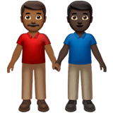 👨🏾‍🤝‍👨🏿 Men Holding Hands: Medium-Dark Skin Tone, Dark Skin Tone, Emoji by Apple