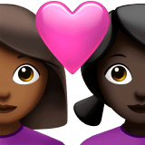 👩🏾‍❤️‍👩🏿 Couple with Heart: Woman, Woman, Medium-Dark Skin Tone, Dark Skin Tone, Emoji by Apple
