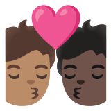 🧑🏽‍❤️‍💋‍🧑🏿 Kiss: Person, Person, Medium Skin Tone, Dark Skin Tone, Emoji by Google