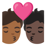 🧑🏾‍❤️‍💋‍🧑🏿 Kiss: Person, Person, Medium-Dark Skin Tone, Dark Skin Tone, Emoji by Google