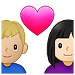 👩🏻‍❤️‍👨🏼 Couple with Heart: Woman, Man, Light Skin Tone, Medium-Light Skin Tone, Emoji by Samsung