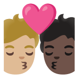 🧑🏼‍❤️‍💋‍🧑🏿 Kiss: Person, Person, Medium-Light Skin Tone, Dark Skin Tone, Emoji by Google