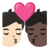 🧑🏻‍❤️‍💋‍🧑🏿 Kiss: Person, Person, Light Skin Tone, Dark Skin Tone, Emoji by Google
