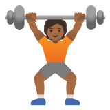 🏋🏾 Person Lifting Weights: Medium-Dark Skin Tone, Emoji by Google