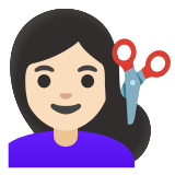 💇🏻‍♀️ Woman Getting Haircut: Light Skin Tone, Emoji by Google