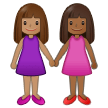 👩🏽‍🤝‍👩🏾 Händchen Haltende Frauen: Mittlere Hautfarbe, Mitteldunkle Hautfarbe Emoji von Samsung