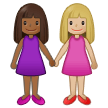 👩🏾‍🤝‍👩🏼 Women Holding Hands: Medium-Dark Skin Tone, Medium-Light Skin Tone, Emoji by Samsung