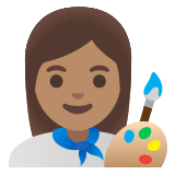 👩🏽‍🎨 Artiste Femme : Peau Légèrement Mate Emoji par Google