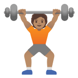 🏋🏽 Person Lifting Weights: Medium Skin Tone, Emoji by Google
