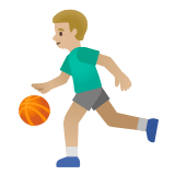 ⛹🏼‍♂️ Man Bouncing Ball: Medium-Light Skin Tone, Emoji by Google